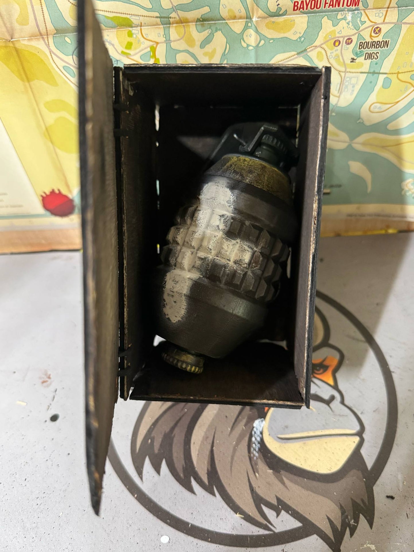 3D printed Fallout Holy Frag Grenade with wooden Display Box