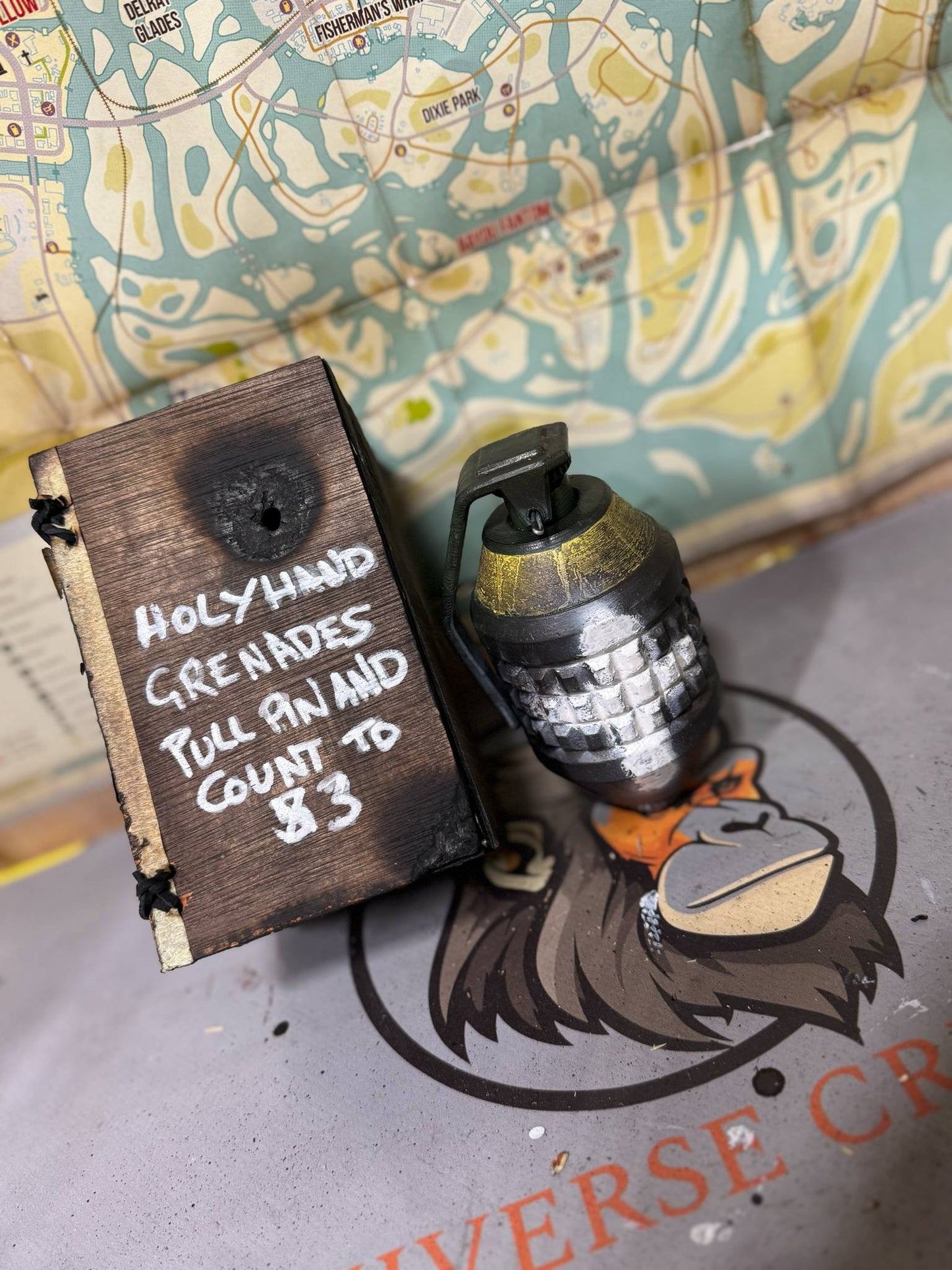 3D printed Fallout Holy Frag Grenade with wooden Display Box