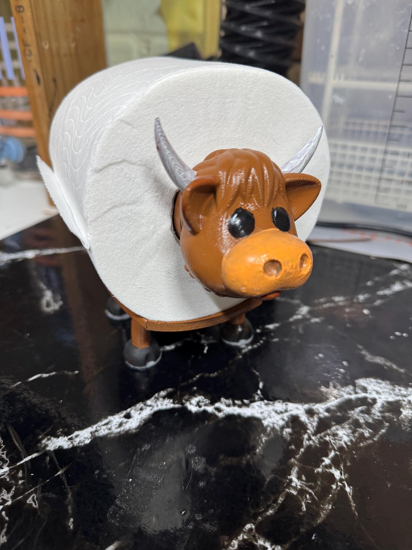 3d-Printed cute highland Cow Toilet Roll Holder.
