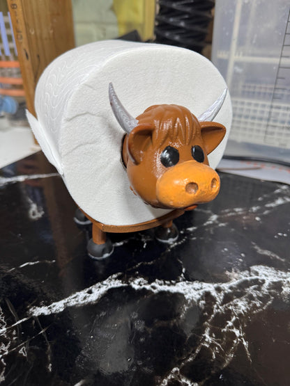 3d-Printed cute highland Cow Toilet Roll Holder.