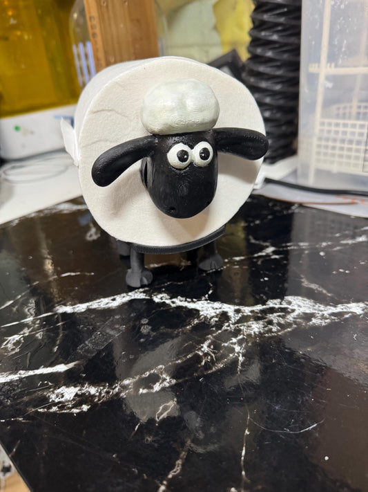 3d-Printed Shaun the sheep Toilet Roll Holder.