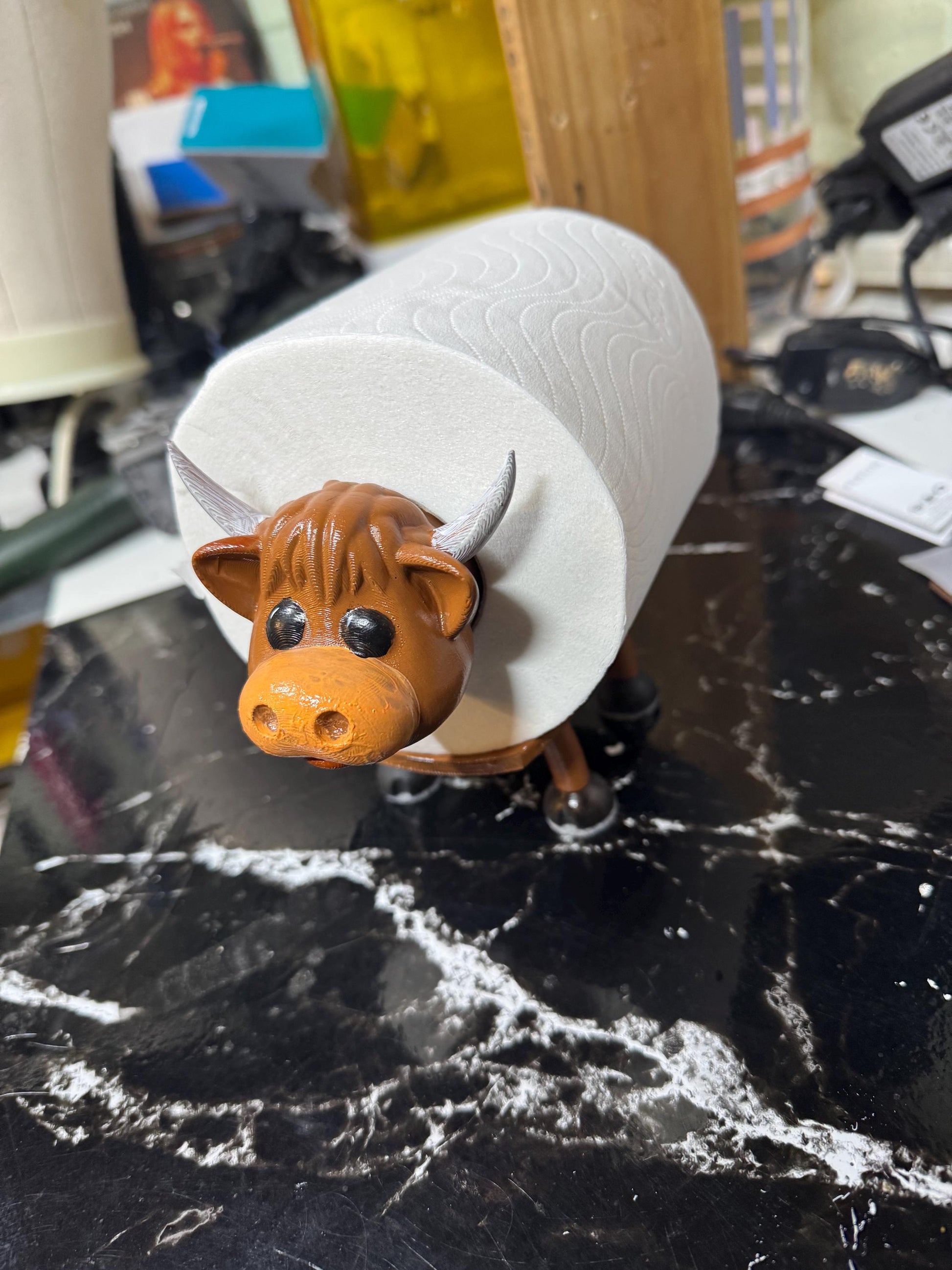 3d-Printed cute highland Cow Toilet Roll Holder.